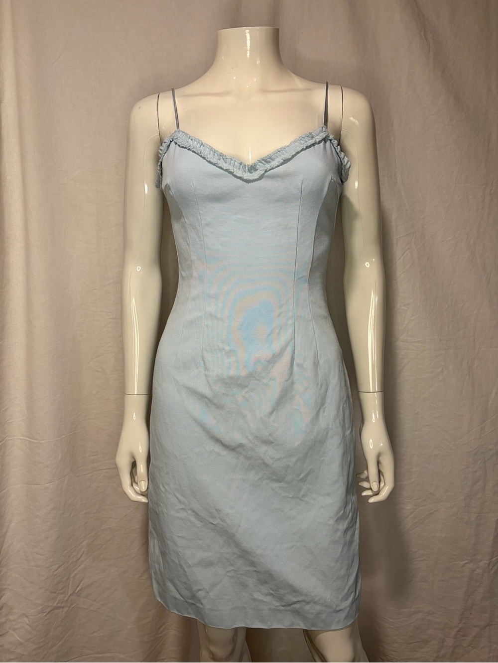 Vintage Baby Blue Mini Dress with Ruffle Trim